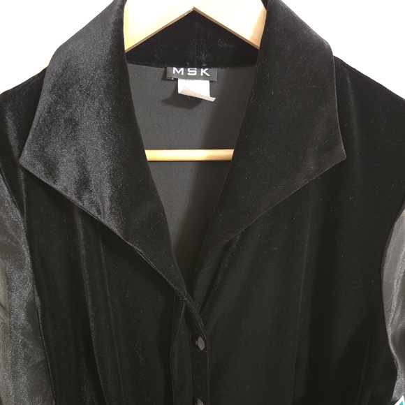MSK Black Sheer Sleeve Holiday Velour Blouse Size Medium New With Tags - Picture 7 of 10